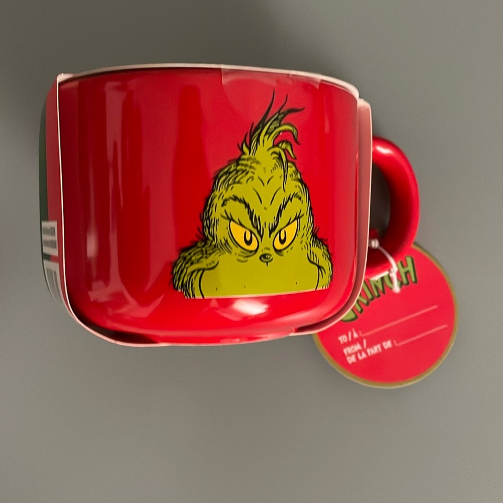 Grinch Red Mug with Mug Cake Mix Soup Mug Size Christmas Holidays